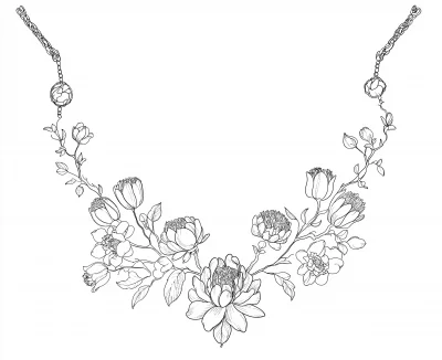 Floral Necklace Line Art Illustration