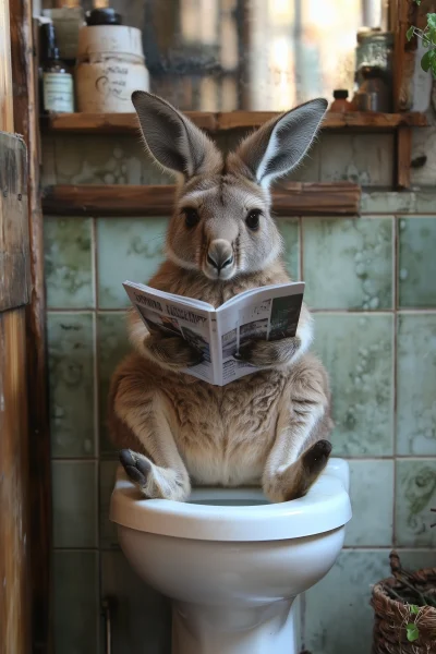 Kangaroo on Modern Toilet