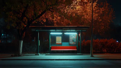 Night at a Chinese Bus Stop