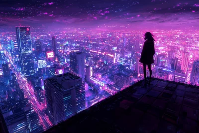 Cyberpunk Rooftop Cityscape