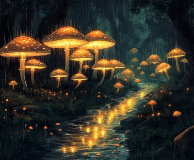 Illuminating Forest of Mushrooms