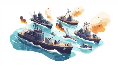 Isometric Naval Battle Illustration