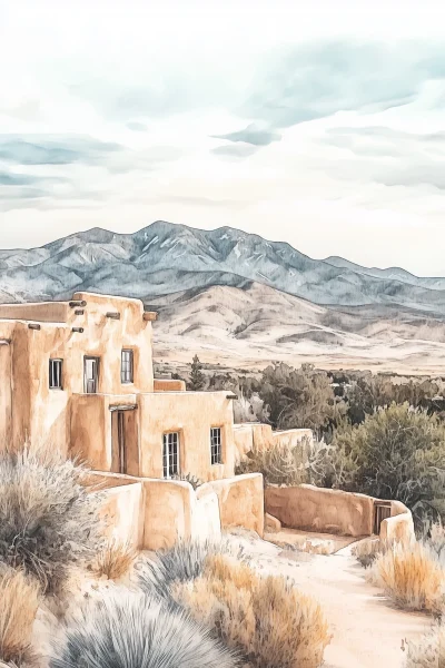 Neutral Watercolor Landscape of New Mexico