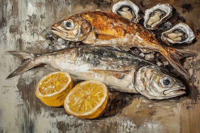 Still Life with Fish and Oysters Oil Painting