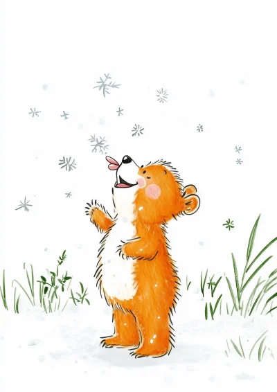 Cute Bear Catching Snowflakes