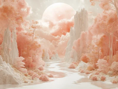 Monochrome Peachy Pink Abstract Magic World