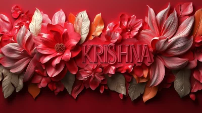 Golden Radha Krishna Text on Red Background