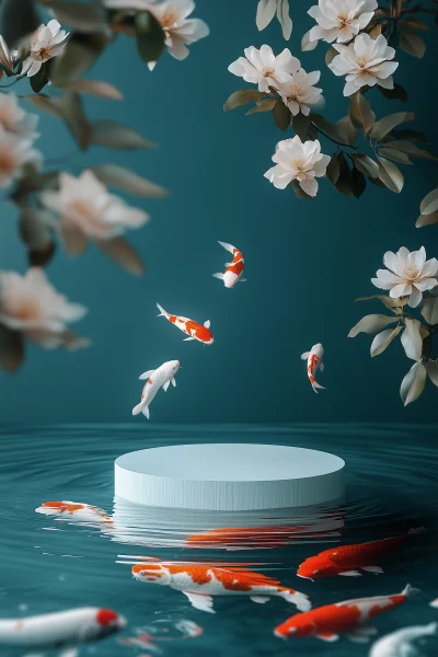 Minimalistic Podium Underwater with Koi Carp