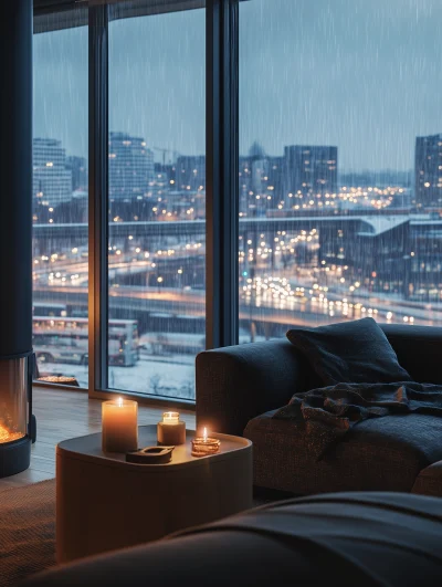 Cozy Living Room on a Rainy Day