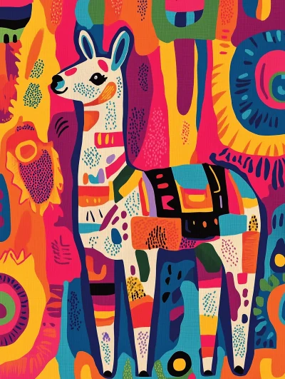 Colorful African Fabric Graphic Design with a Minimalist Alpaca Theme