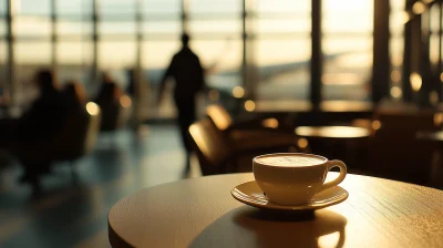 Cozy Airport Coffee Shop Morning Scene