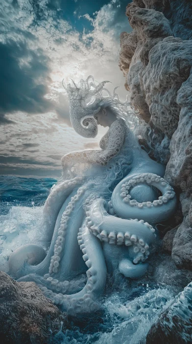 Queen of the Octopuses Emerging from the Stormy Sea