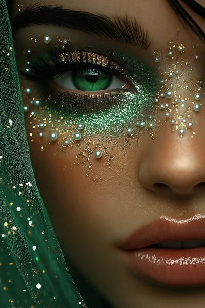 Emerald Green and Pearl Makeup Artwork