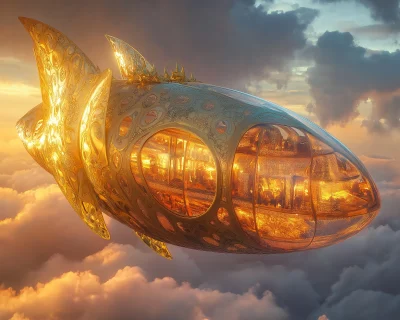 Majestic Glass and Gold Airship