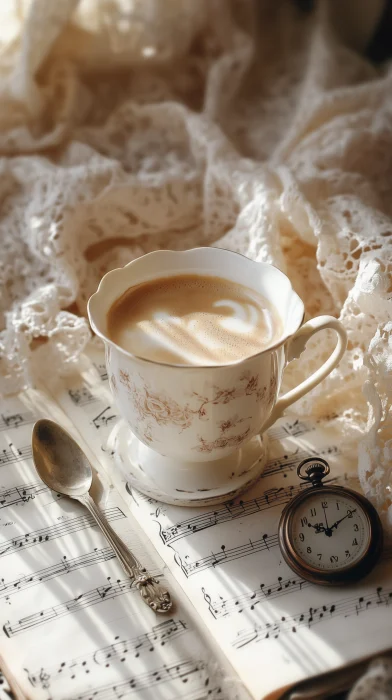 Vintage Still Life Scene with Porcelain Coffee Cup