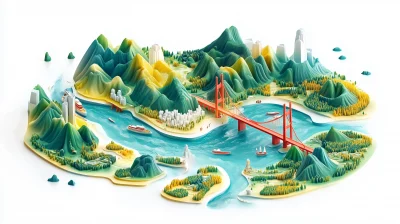 Colorful 3D Isometric Yangtze River Mini Map