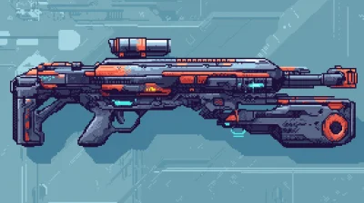 Futuristic 8-bit Style Large Firearm