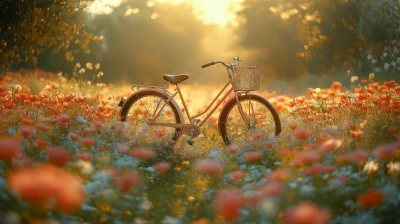 Rustic Bicycle in Wildflower Field