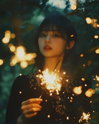 Japanese Lady with Sparklers