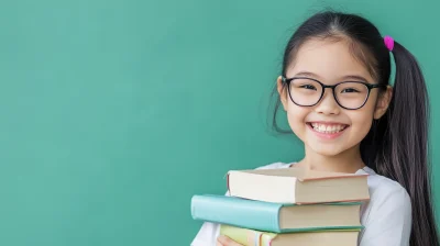 Smiling Asian American Girl with School Books