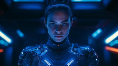 Cinematic Sci-Fi Woman in Blue Bodysuit