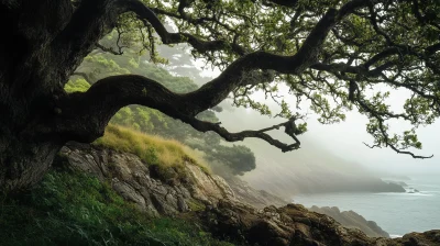 Misty Morning under the Old Oak Tree