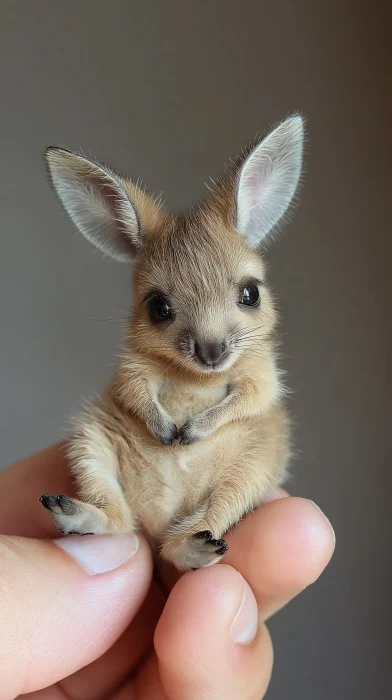 Tiny Baby Kangaroo on Fingertip