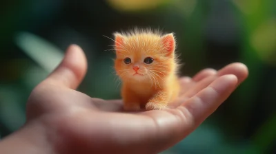 Ultra Detailed Hand Holding Mini Cat