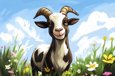 Spotted Goat in Flower Meadow