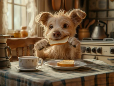 Dog Having Breakfast at the Table