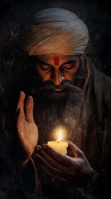 Meditating Sikh Man in Candle Light