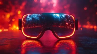 Futuristic Virtual Reality Glasses in Abstract Environment