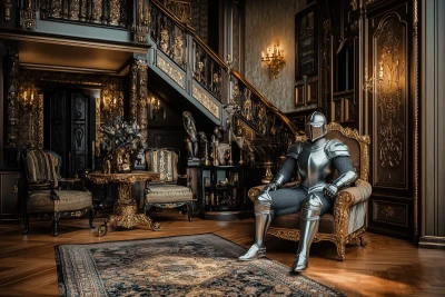 Armoured Knight in Opulent Room