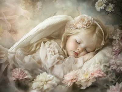 Sweet Little Angel in Dreamy Landscape