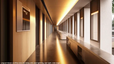 Office corridor with warm lighting