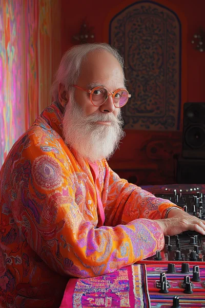 Elderly Man in Front of DJ Mixer