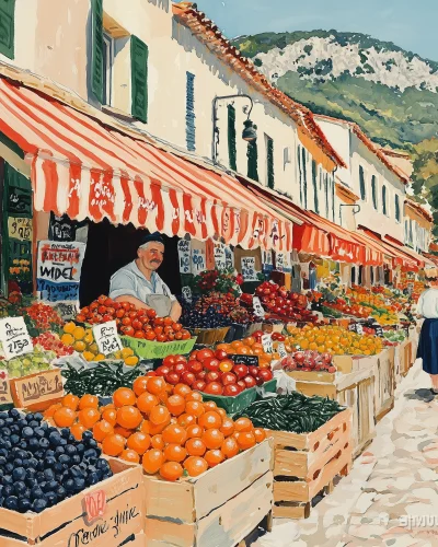 Vibrant Provence Market Watercolor Print