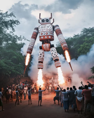 Futuristic South Asian Robot with Warli Art