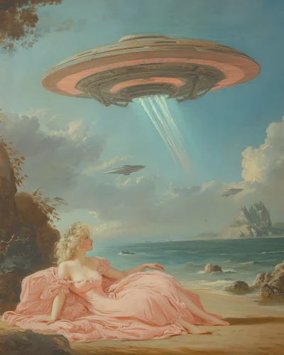 Vintage Rococo Painting with UFOs