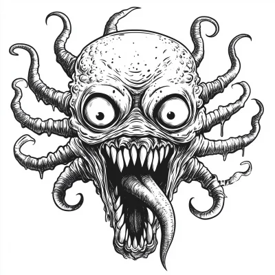 Monstrous Alien Head Coloring Book Image