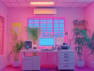 Neon Cyberpunk Office Studio