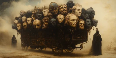 Ancient Roman Wagon with Sculpted Heads