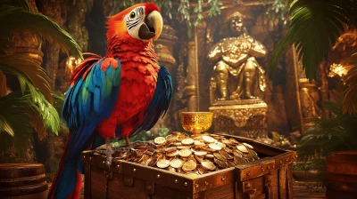 3D Parrot in Treasure Cave Illustration