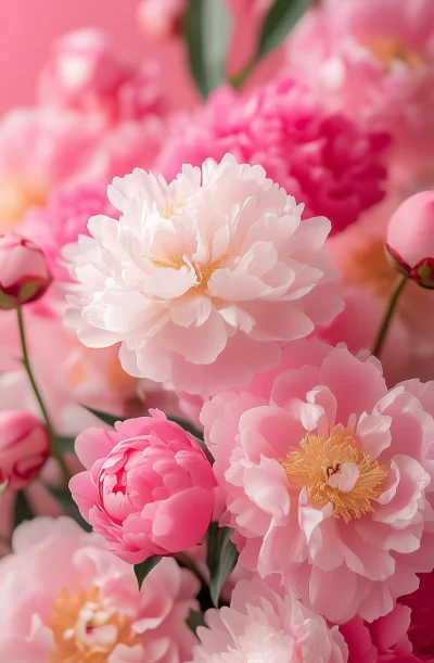 Peony Flower Bouquet on Pink Background