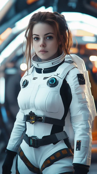 Female Cyberpilot in White Spacesuit