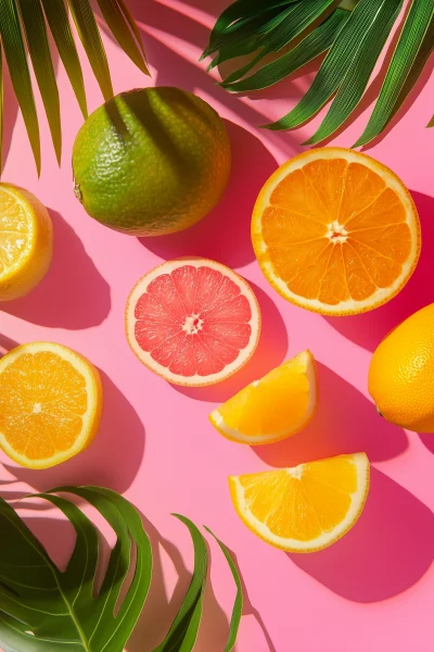 Tropical Fruits and Palm Leaves