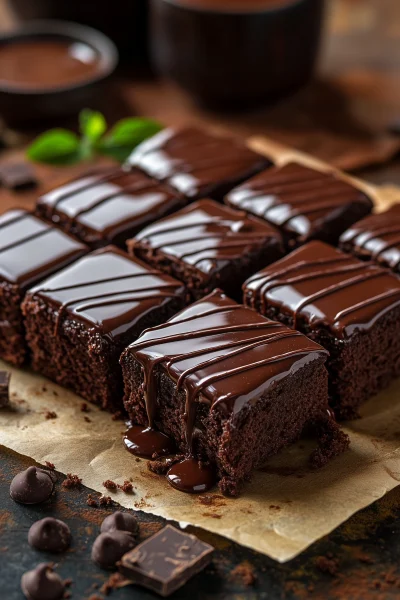 Chocolate Cake Squares with Sauce