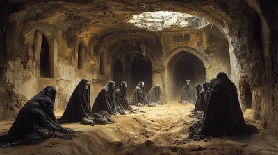 Sand-covered Catacomb with Skeleton Monks