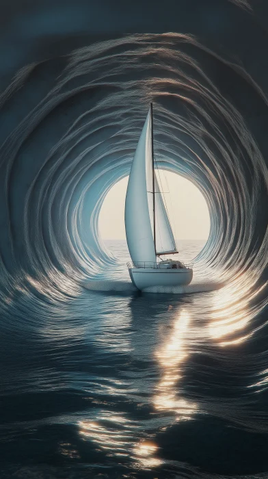 Ocean sailboat in tunnel