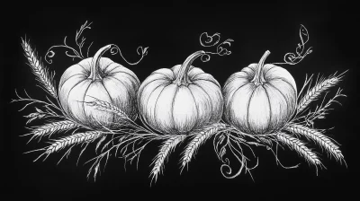 Chalk Drawing of Pumpkins and Wheat